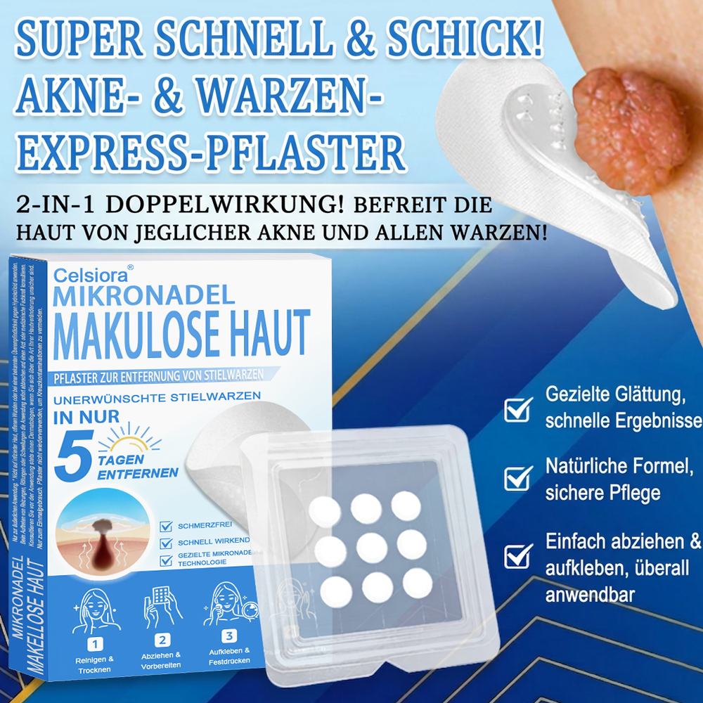 👨‍⚕️Celsiora® 2-in-1 Mikronadel- & Hydrokolloid-Pflaster | Entferner für erhabene Muttermale, Akne, flache Warzen & Hautanhängsel | Verbessert Falten, Narben & Hautunreinheiten | Unsichtbare Stern-Pickelpflaster für Gesicht & Körper