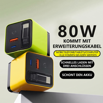 60%off3-in-1-GaN-Ladegerät, 80 W MAX skalierbares Schnelllademodul mit Typ-C-Kabel und 2 USB-Anschlüssen (Copy)
