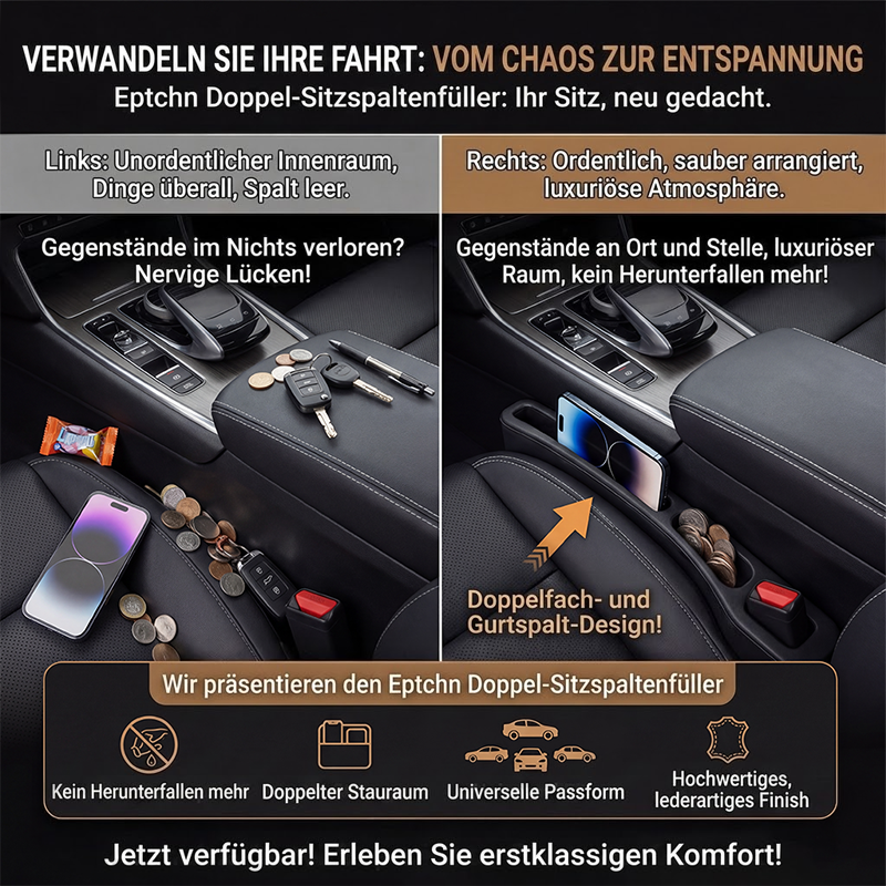 🚗Nie wieder das Handy zwischen den Autositzen verlieren💺🌟Universeller Sitzlücken-Füller • Organizer mit Doppel-Fach🌟