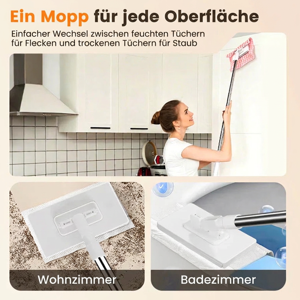 🎉Blitzangebot (🚀55% RABATT) 🧹Einweg-Staubmopp mit 10 wiederverwendbaren Tüchern