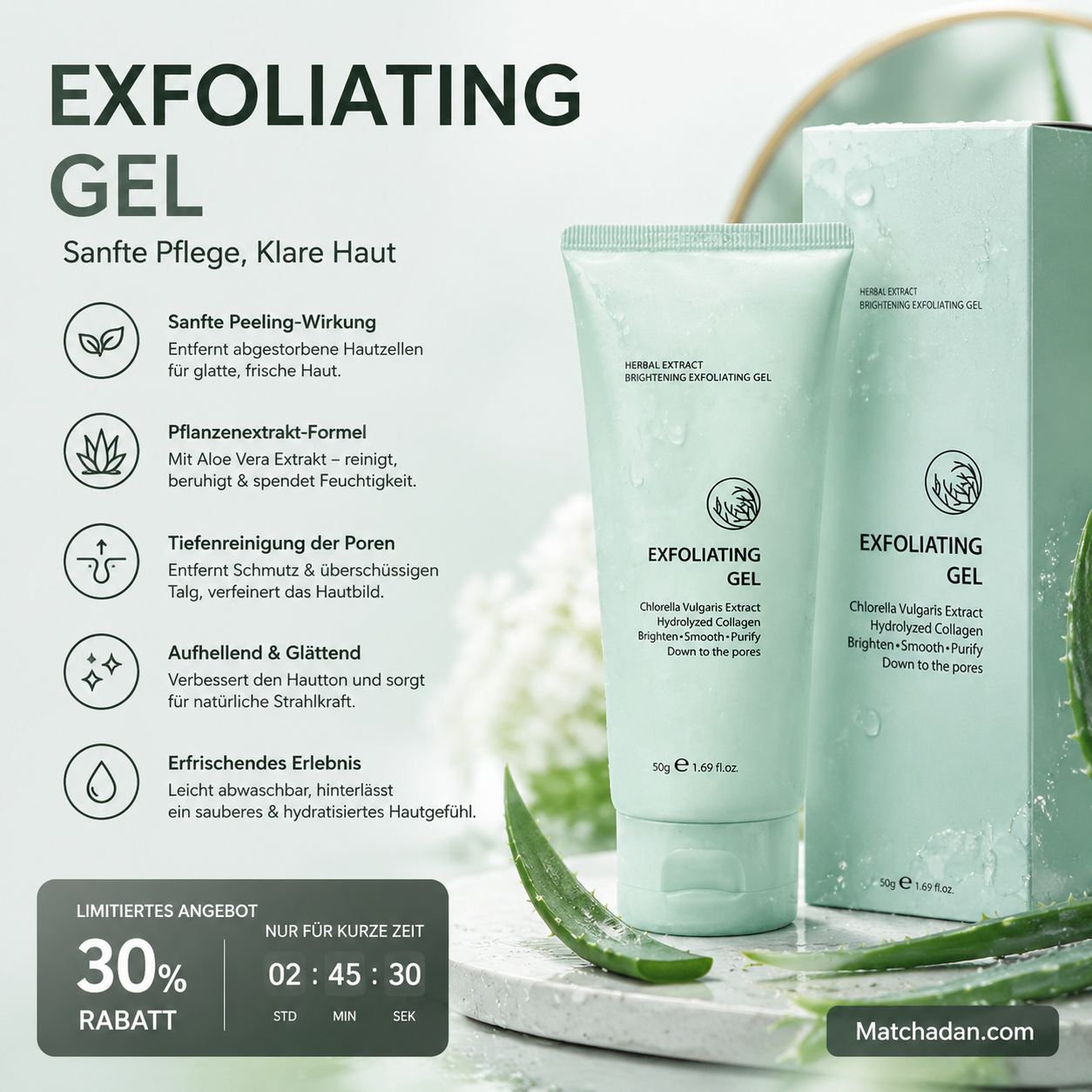 80%OFF-Kräuter-Exfoliating Gel mit Chlorella & Kollagen – Aufhellendes Peeling für glatte, reine Haut